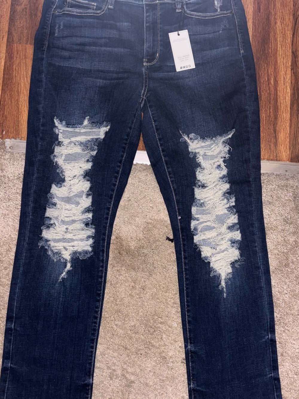 Judy Blue Dark Wash Straight Leg Jeans with Distressed Knee Panels